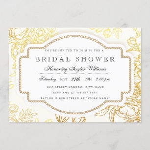 Invitation Gold Vintage Floral Douche nuptiale