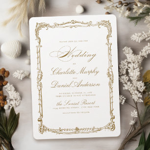 Invitation Gold Vintage Frame Classic Script Simple Mariage