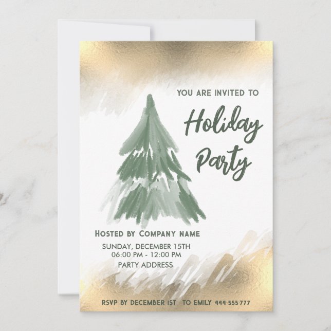 Invitation Gold watercolor pin société Noël (Devant)
