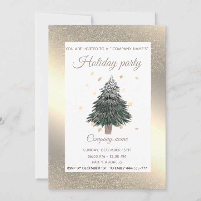 Invitation Gold watercolor pin société Noël (Devant)
