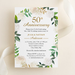 Invitation Gold Watercolor Wreath 50e anniversaire Mariage