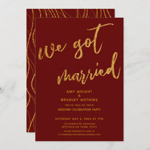 Invitation Gold Waves Nous Avons Marié Burgundy Red Réception