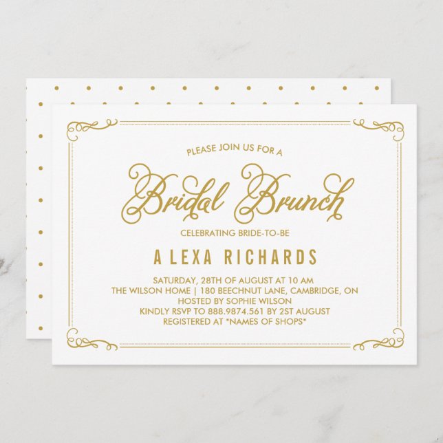 Invitation Gold Whimsical Frontières Nuptiale Brunch Invitati (Devant / Derrière)