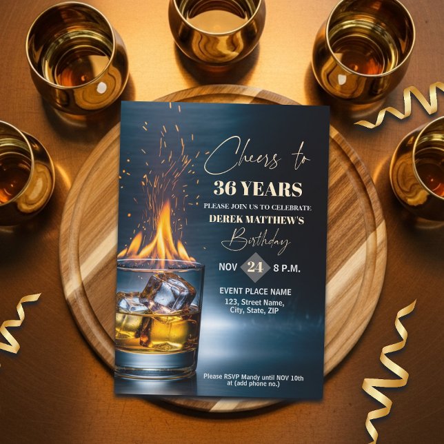 Invitation Gold Whiskey Theme Men 36th Birthday Party (Créateur téléchargé)