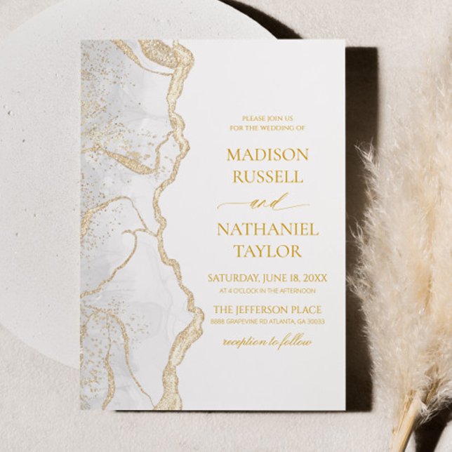 Invitation Gold White Agate Elegant Wedding (Créateur téléchargé)