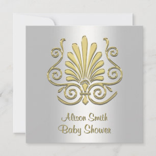 Invitation Gold White Art Deco Damask Baby shower 2