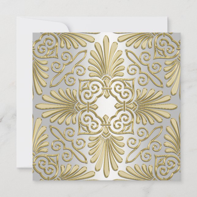 Invitation Gold & White Art Déco Fête des mariées Damas (Devant)