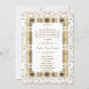 Invitation Gold White Art Déco Gatsby 20s Style Sweet 16