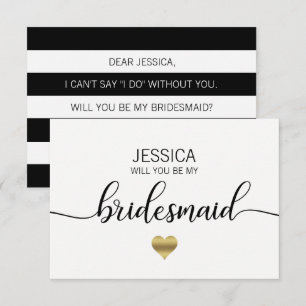 Invitation Gold White Black Tu seras ma servante d'honneur ?