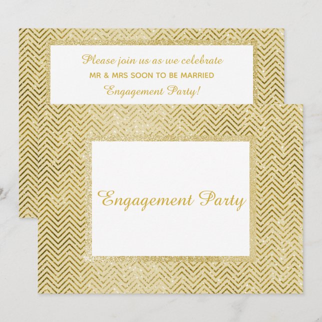 INVITATION GOLD WHITE CHEVRON PARTIES SCINTILLANT PARTICIPATI (Devant / Derrière)