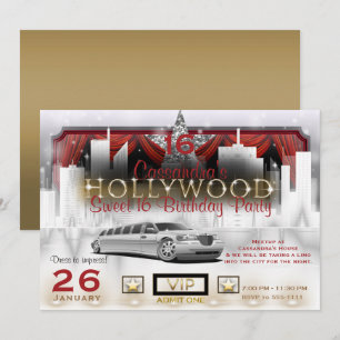 Invitation Gold White City Lights Limo Hollywood Party