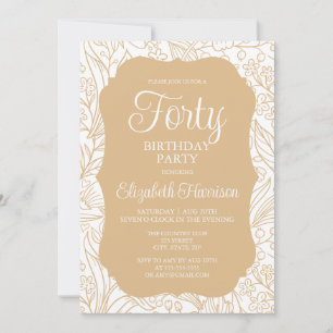 Invitation Gold White Flora Femme 40e fête d'anniversaire