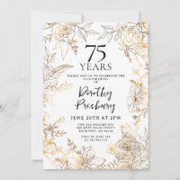 Gold White Floral 75e anniversaire de fête Invitat