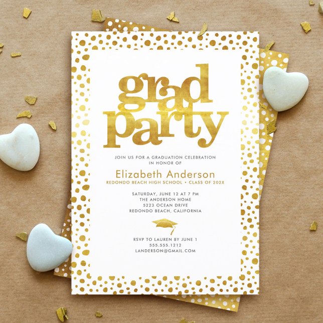 Invitation Gold white grad party moderne audacieuse typograph (Créateur téléchargé)