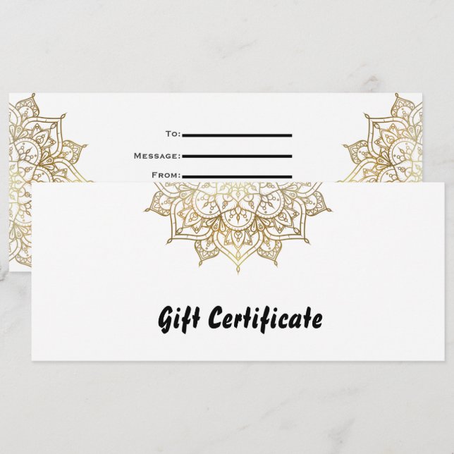 Invitation Gold & White Mandala Elegant Certificat Cadeau (Devant / Derrière)