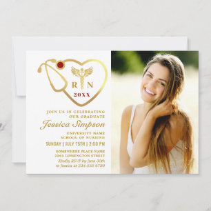Invitation Gold White Modern Nursing School Graduation Party