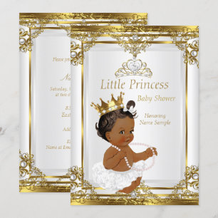 Invitation Gold White Pearl Princess Baby shower ethnique