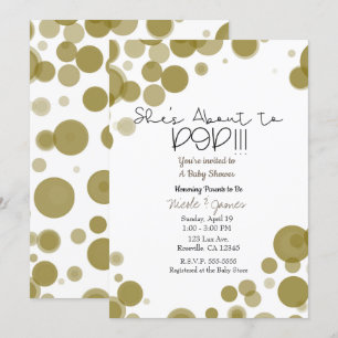 Invitation Gold & White Polka Dot Bubbles Elle est sur le poi