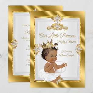 Invitation Gold White Princess Baby shower Ethnic