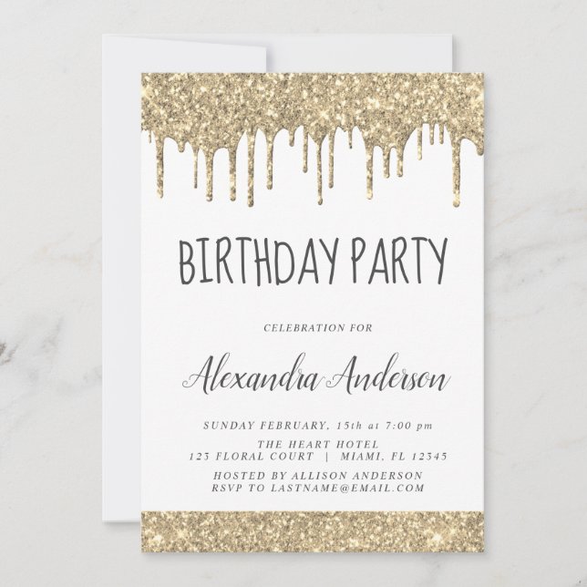 Invitation Gold White Sparkle Parties scintillant N'importe q (Devant)