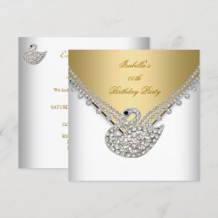 Invitation Gold White Swan Élégante fête d'anniversaire