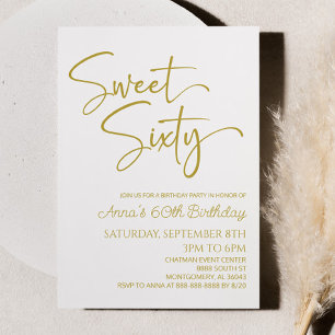 Invitation Gold White Sweet Sixty Minimal 60e fête d'annivers