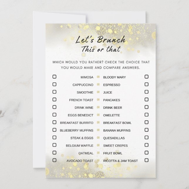 Invitation Gold White This or That Brunch Party Game (Devant)