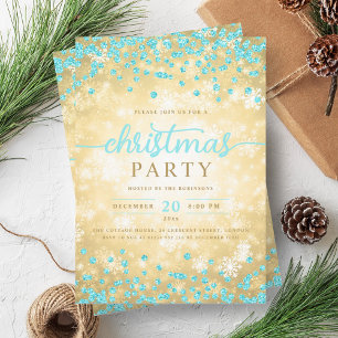 Invitation Gold Winter Silver Diamonds Noël Turquoise