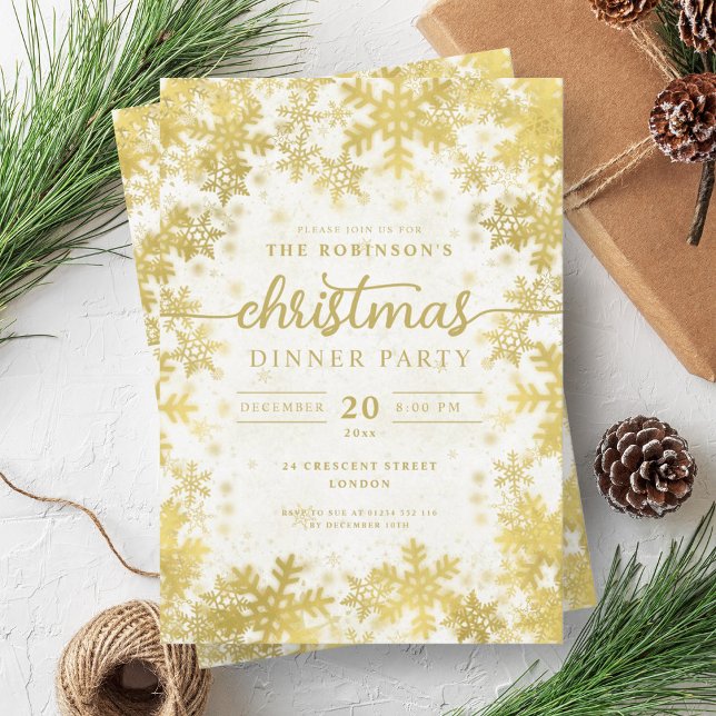 Invitation Gold Winter Wonderland fête de Noël (Modern Gold Winter Wonderland Christmas Party Invitation)