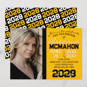 Invitation Gold Yellow & Black Modern Graduation Photo