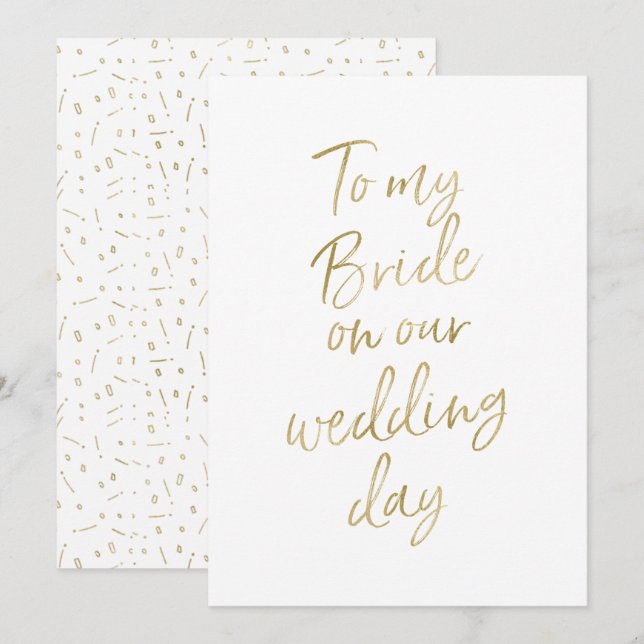 Invitation Golden "À ma mariée le jour de notre mariage" (Devant / Derrière)