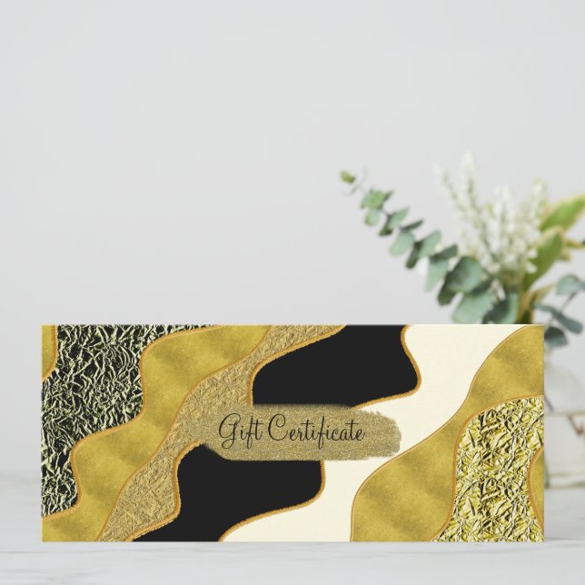 Invitation Golden Abstrait Wave Modern Gold Certificat cadeau (Debout devant)