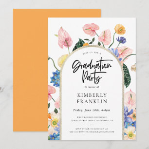 Invitation Golden Arch Summer Floral Graduat Party Invitat