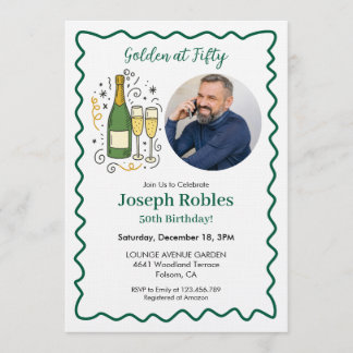 Invitation Golden at Fifty Party Photo 50th Birthday Green