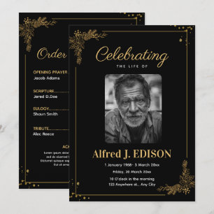 Invitation Golden Black Funeral Program, Funeral Memorial