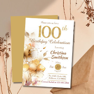 Invitation Golden Bloom floral élégant moderne 100e anniversa