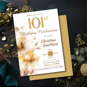 Invitation Golden Bloom floral élégant moderne 101e anniversa