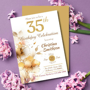 Invitation Golden Bloom - floral élégant moderne 35e annivers