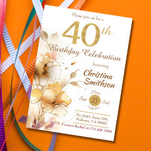 Invitation Golden Bloom - floral élégant moderne 40e annivers