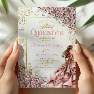 Invitation Golden Blush Roses Roses Quinceañera 