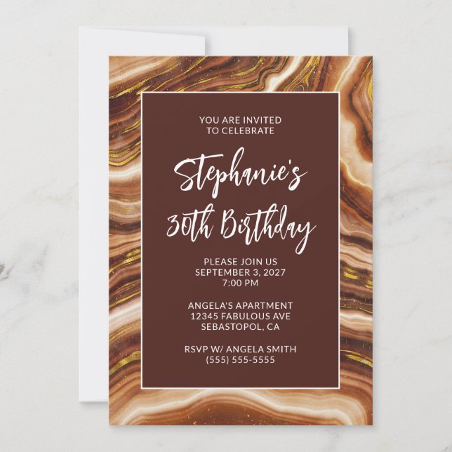 Invitation Golden Brown Faux Agate Bold 30e anniversaire (Devant)