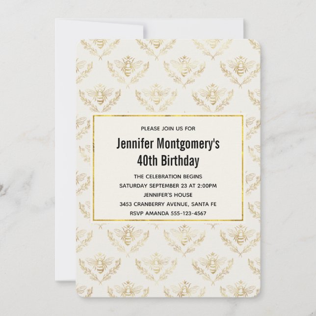 Invitation Golden Bumble Bee Motif Anniversaire (Devant)