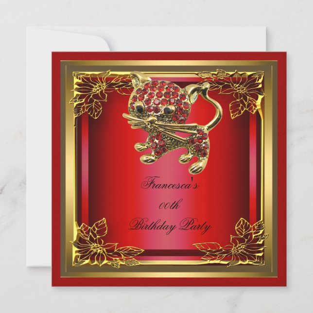 Invitation Golden Cat Elite Élégante fête d'anniversaire Roug (Devant)
