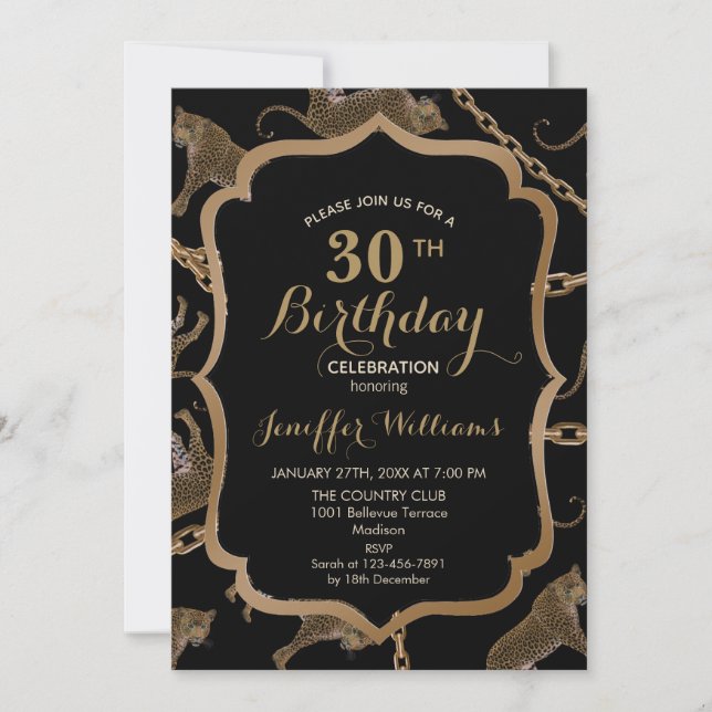 Invitation Golden chain glamour leopard cheetah (Devant)