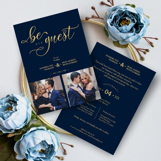 Invitation Golden Charm Navy Blue Romantic Wedding (Golden Charm Navy Blue Romantic Wedding Invitation Card.)
