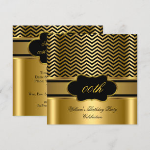 Invitation Golden Chevron Gold Black Strie fête d'anniversair