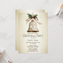 Golden Christmas Bell Shiny Stars Green Feuilles