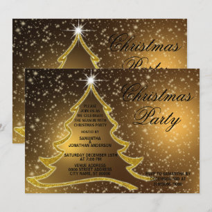 Invitation Golden Christmas Tree Sparkle Gold Holidays