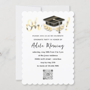 Invitation Golden Confetti Graduate Party QR Code Blanc