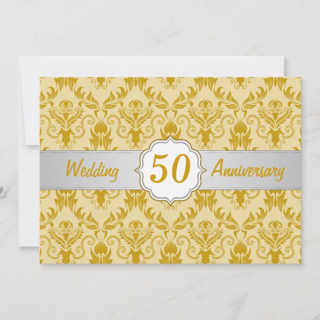 Invitation Golden Damask, 50e anniversaire de Mariage (Devant)